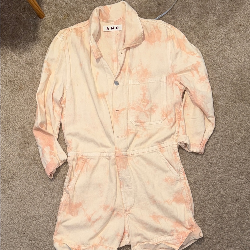 AMO Peach Tie-Dye Denim Romper